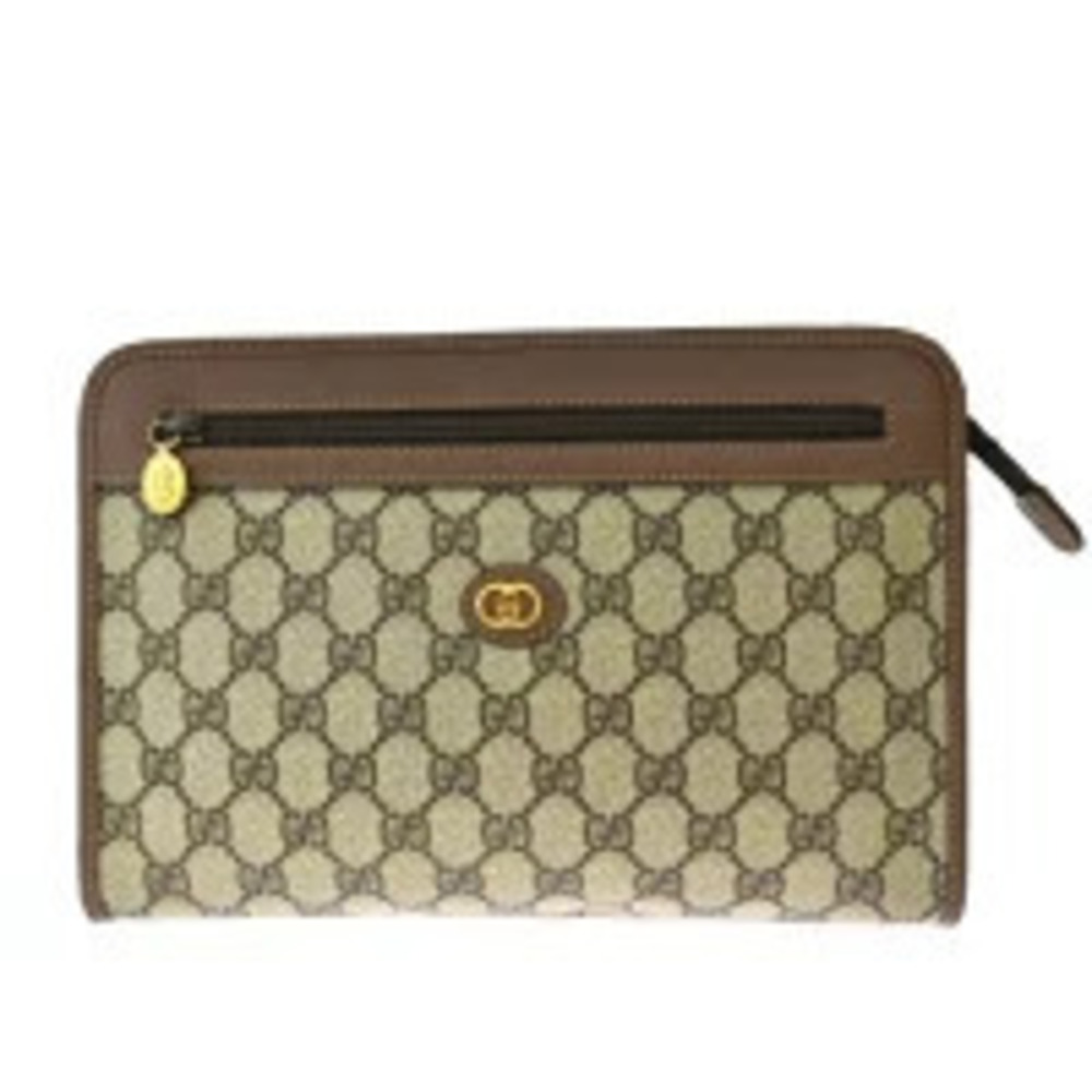 Gucci Clutch Bag GG Interlocking Brown Leather